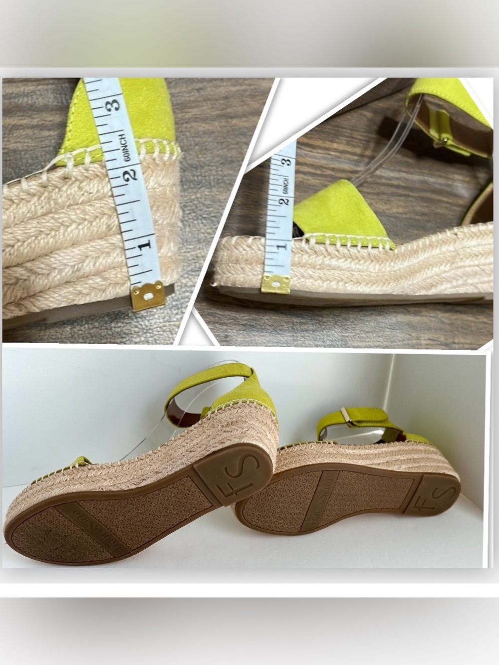 Franco Sarto Pela  Chartreuse suede wedge sandals (NWOT) - Picture 4 of 11